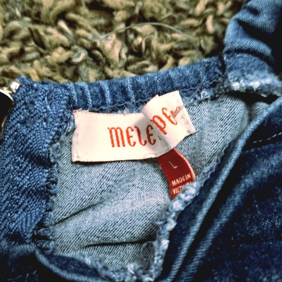 MELEPE Ruched Denim Bodycon Mini Dress – Cutout, Zip Front, Size L - Picture 2 of 7